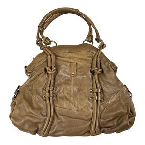 Latico Genuine Leather Shoulder Bag Taupe Mushroom Floral Interior Knotted Boho